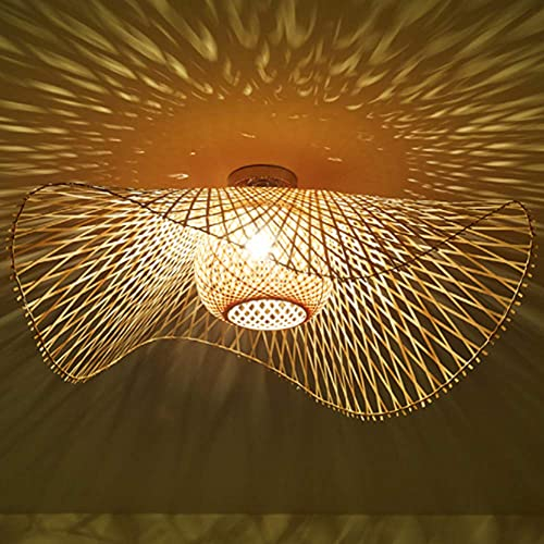 COCOL Natürliche Deckenlampe Aus Bambus Und Rattan Landbeleuchtung Deckenleuchte E27 Retro Deckenlicht Handgewebte Korridorlampe Schlafzimmer Restaurant Dekoration Lampe Energiesparlampe,100cm
