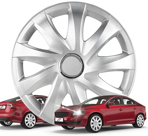 Walser Premium Radkappen Drifter, 4er Set Radkappen Auszeichnung Sehr Gut*, Radzierblenden 15 Zoll, Radblenden für Alufelgen Stahlfelgen, Auto Radzierblende Silber - Made in Europe