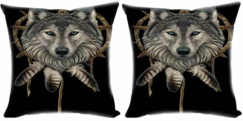 Zomer 2er Set Traumfänger Wolf zierkissenbezüge 60x60cm,Bedruckter Lila Kissenbezug Dekorative kissenhülle Für Sofa Büro