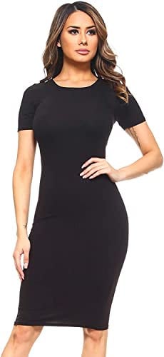 Crazy Girls Womens Cap Sleeve Stretch Bodycon Wiggle Pencil Long Midi Dress 8-22 (12-14, Black Plain)