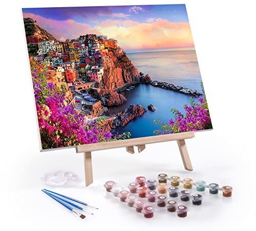 digitCUBE Malen nach Zahlen Set 40x50cm auf Rahmen mit Staffelei (Küste mit Staffelei, 40x50cm)
