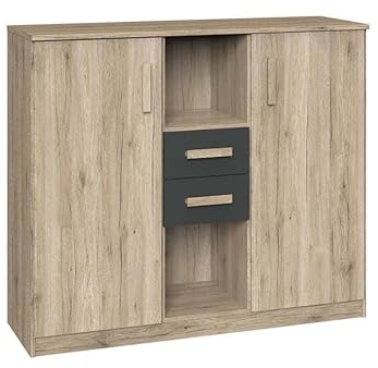 Froschkönig24 Cariba Highboard Kommode San Remo-Eiche Graphit
