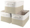Mangata Canvas Storage Box 3 Pack, Fabric Storage Basket with Handles for Cupboards, Shelves, Clothes, Toys (Medium, Foldable, Light Khaki White)