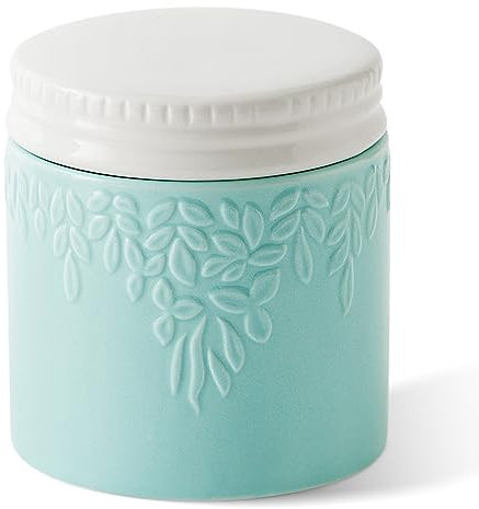 Toptier Butter Crock for Counter With Water Line, On Demand Spreadable Butter, Ceramic Butter Keeper to Leave On Counter, French Butter Dish with Lid (Blue Leaf)