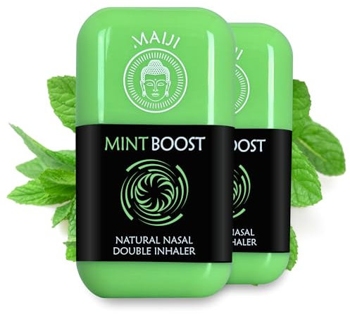 MAIJI ® 2X Double Inhaler | Mint Boost belebt Geist & Körper | Inhalierstift mit reinen ätherischen Ölen | Nasen Inhalator Aromatherapie | mit Menthol – Eukalyptus | Made in Germany