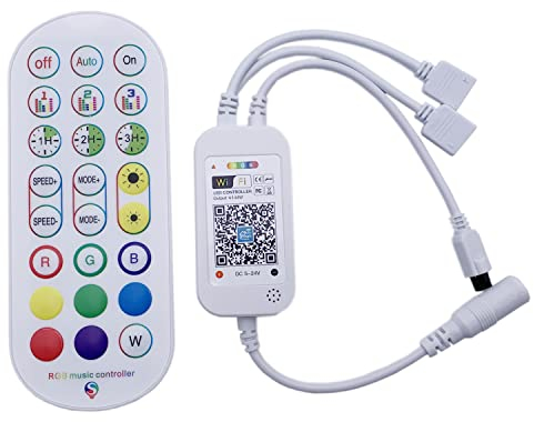 WiFi LED Smart Controller mit Fernbedienung, Wireless RGB WIFI Musik Controller für 5050 3528 LED Streifen Kompatibel mit Alexa Google Home DC5V-24V