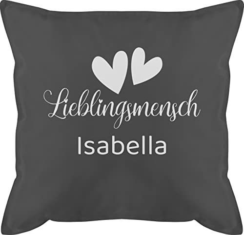 Kissen 50x50 - Deko Damen Bedruckt - Lieblingsmensch - weiß mit Name und Herzen - 50 x 50 cm - Grau - personalisierte wunschtext männerkissen