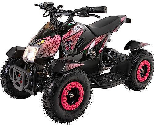 Actionbikes Motors Kinder Quad Elektro ATV Cobra | 𝟑𝟔 Volt 𝟖𝟎𝟎 Watt Motor bis 𝟑𝟎 km/h - Kinderquad - Pocket Quad - Safety Touch Fußschalter - Miniquad - Für Kinder ab 6 Jahren (Pink/Schwarz)