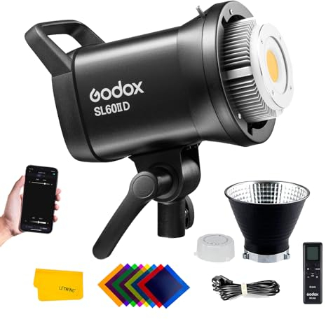 Godox SL60IID LED Video Licht, 70ws 5600K Tageslicht TLCI97+ CRI96+, APP Steuerung, Bowens Mount LED Licht für Live Streaming, Videoaufnahmen, Studio Fotografie