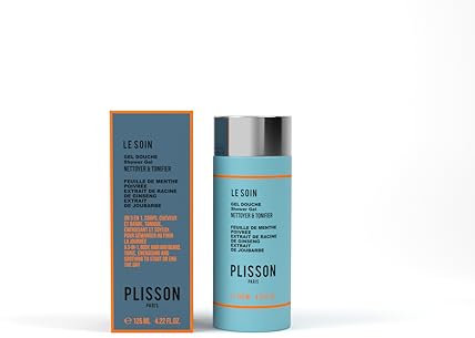 Plisson - Gel Douche Homme 3-en-1, Corps, Cheveux, Barbe - Tous Types de Peaux - 95% d’Ingrédients d’Origine Naturelle, Extrait de Ginkgo Biloba, Ginseng et Joubarbe - Fabrication Française - 125 ml