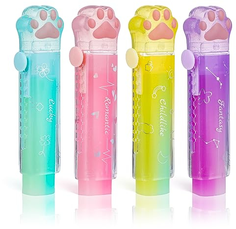 cobee Stift Radiergummis, 4 Stück, niedliche Katzenpfoten Radiergummis für Kinder verschiebbare einziehbare Radiergummis Farbverlauf bunte Gummi Push Pull Radiergummis Bleistift Radiergummis im
