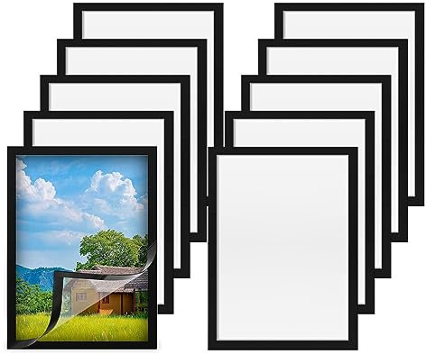 10 Stück Magnetrahmen A4 Info-Rahmen Selbstklebend Aufklappbarer, Magnetrahmen mit Magnetverschluss Plakatrahmen Blatthalter für Informationsrahmen DIN A4 Format 32.5 x 24cm mit Schwarz Rand