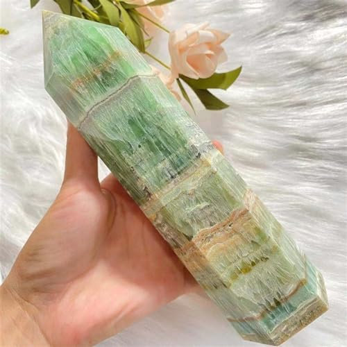 WAHOM Curación de obelisco de energía de Cuarzo de Cristal de calcita Verde Natural (Size : 400-450g)