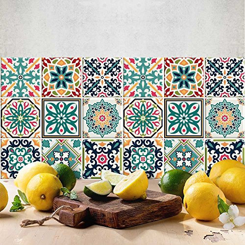 RE-COVERTILES - Autocollants Carrelage Salle de Bain et Cuisine 10 Pcs 20x20 cm - PS00116 Décoration Murale en carrelage mosaïque PVC imperméable Style Carreaux de Ciment Azulejos