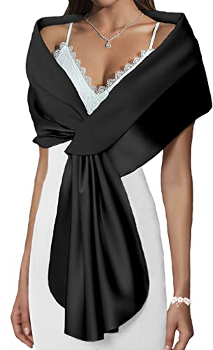 Atigy Damen Satin Stola Festlich Elegante Hochzeit Schals Stola für Abendkleider Brautkleider (S, Schwarz)