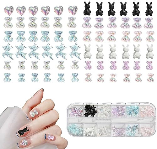 Symphonyw Bear Nail Charms, Aurora 12 Mixed Resin Nail Art Decorations, Pastel Colors (Pink, Purple, Blue)