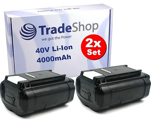 2X Trade-Shop Li-Ion Akku 36V/40V / 4000mAh kompatibel mit Ryobi RY40LM10 RY40LM30 RY40PW01DG9 RYi300BG RY36LMX51A-160 RY36LT33A-120 40V Lithium BRUSHLESS