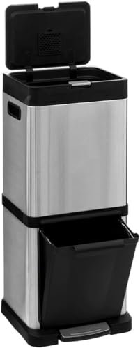 Avilia Abfalleimer mit Fußpedal – Abfalleimer aus Stahl – Außeneimer für die Küche – Doppelbehälter 20 + 14 Liter – verchromt