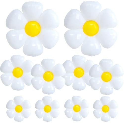 10 Stück Gänseblümchen Folienballons Weiße Gänseblümchen Luftballons Blumen Ballons für Hochzeit, Geburtstag Party Deko