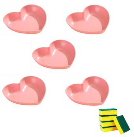 5 pezzi Piatto a forma di cuore,Piatto da dessert,Piatto di salsa,Piatto per immersione,Piatto di pasta,Piatti riutilizzabili,Multifunzione,Plastica,Per cucina e sala da pranzo (15cm, Rosa)