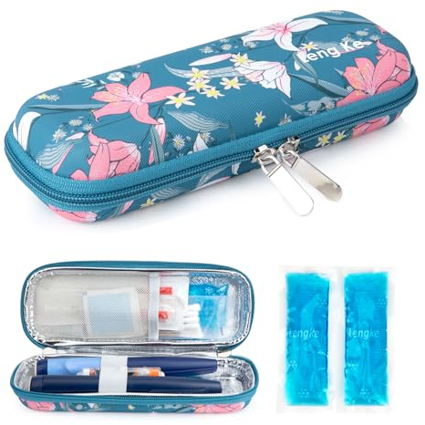 YOUSHARES Insulin Kühltasche mit Kühlakku, Eva Medikamenten Etui Reisetasche für Insulin Pen, Insulinspritzen, Insulin und Andere Diabetikerzubehör, Klein Diabetiker Tasche für Unterwegs (Lilien)