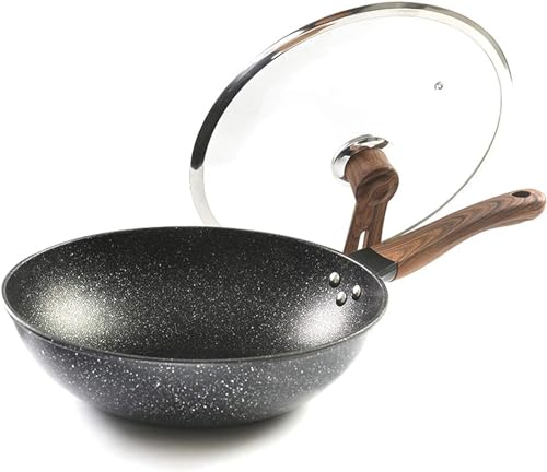 WASHLA Poêle Maifan pierre Wok antiadhésive, cuisinière à Induction sans fumée, cuisinière à gaz 32CM, marmite en fer à frire, casseroles de cuisine