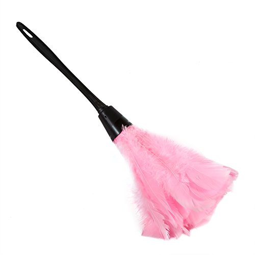 NOENNULL-Cepillo Plumero de Plumas de Pavo Suave, 5 Colores, con Mango Negro, Muebles para el Hogar, Herramientas de Limpieza de Coche (Rosa)