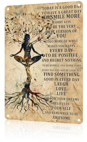macago Lustiges Yoga-Schild Stay Wild Flower, Retro-Kunst-Blechschild, Schlafzimmer, Wohnzimmer, Klassenzimmer, 20,3 x 30,5 cm