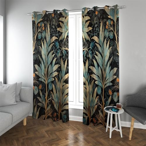 TOANGWALL William Morris Style Blackout Curtains for Living Room Bedroom Decor Fern Flower Plant Leaves Pencil Pleat Window Drapes 2 Panels W90xL108in