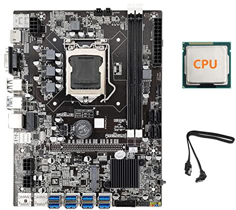 Sefdrert Placa base B75 ETH Mining 8XPCIE USB + CPU aleatoria + cable SATA LGA1155 MSATA DDR3 B75 USB BTC Miner Motherboard