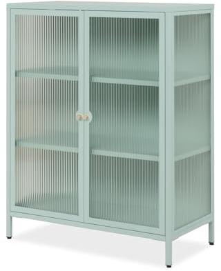 Furn.Design Kommode in mintgrün, Vitrine aus Metall mit Glas, Vitrinenschrank, Anrichte grün, 80 x 102 cm Maram (80 x 102 cm)
