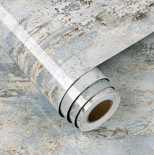 FunStick 60CMx5M Wood Effect Peel and Stick Wallpaper for Table Blue Grey Wood Wallpaper Roll Wood Effect Vinyl Wrap for Kitchen Cupboards Sticky Back Plastic for Table Top Kitchen Worktop Blue Grey