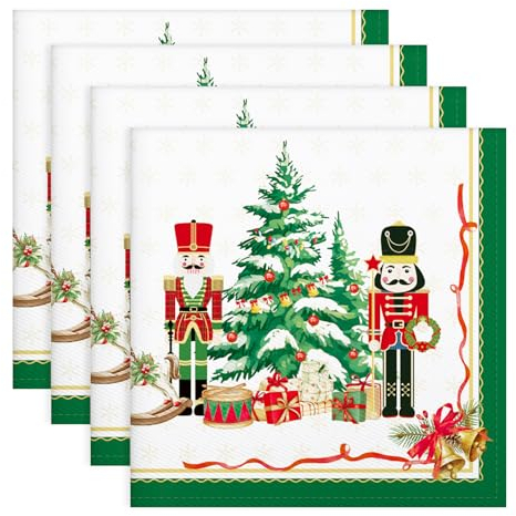 Arquiel Servietten Weihnachten Nussknacker Rot 4er-Set, Stoffservietten 100% Baumwolle Weiches Hochwertige Wiederverwendbare Esstisch Servietten Perfekt für Weihnachten Küche Haushalt Party(45×45cm)