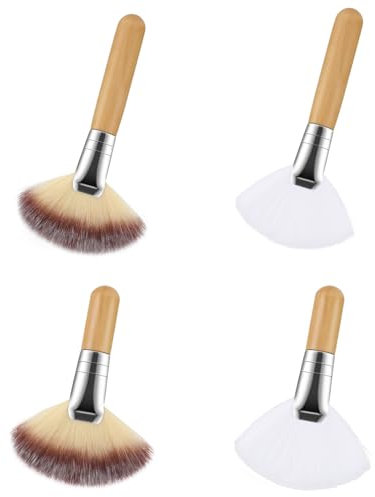 4 brochas de abanico, cepillos faciales, cepillo de rubor, brochas de maquillaje de fibras sintéticas suaves, aplicador de máscara facial con mango de madera para mezclar rostro, resaltar sombra de