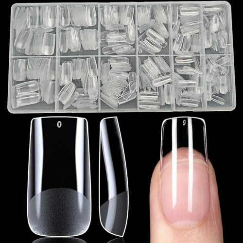 XIAOHEBAN 600 Pcs Capsule Americaine Ongle Carré Moyen-12 Tailles Capsules Ongles Pose Americaine Ongle Couverture Complète, Soft Gel Nail Tips Pour DéButant De Manucure Et Diy Nail Art - Transparent