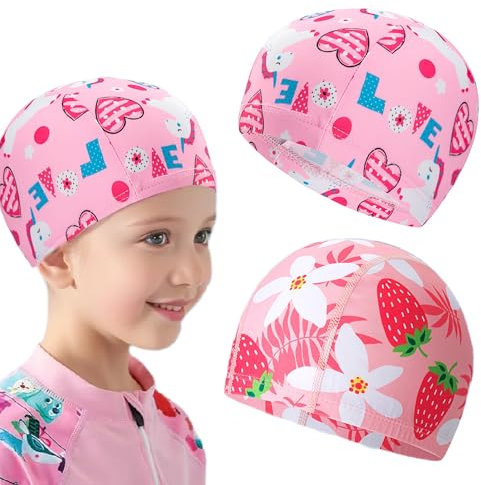 2 Pezzi cuffie piscina cuffia piscina bambina morbide ed elastiche in spandex con strato protettivo cuffia da nuoto per ragazze