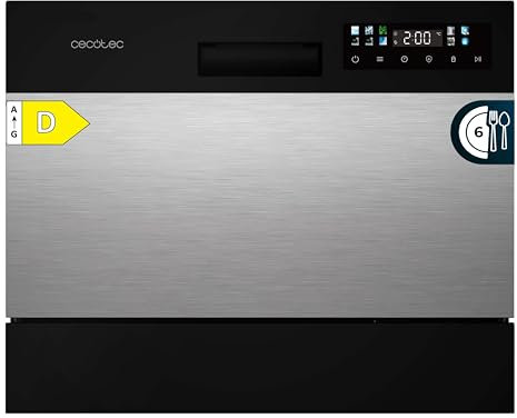 Cecotec Lavavajillas Compacto Libre Instalación 6 cubiertos Bolero Aguazero 2300 Inox. 6 Cubiertos, 8 Programas, Clase D, Touch Panel a Color, Delay Start, Función Pre-Wash, Dry+, Germ Shield