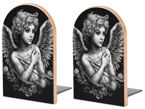 Engel-Buchstützen im Hochformat, Holz, Buchstützen für Regale, Buchstopper, dekorative Buchstützen, Büroschreibtisch, robuste Buchstütze, rutschfeste Buchstützen, Buche, 1 Paar