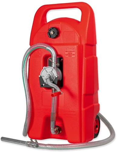 WALTER Kraftstofftrolley 53L mit Rädern und Handpumpe – Mobiler Benzinkanister aus HDPE, 3 m Schlauch, 8L/min, für Diesel & Benzin, ideal für Boote & Offroad
