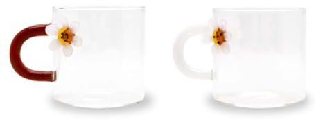 WD Lifestyle - Set 2 Tazzine in Vetro Borosilicato con Manico Colorato (Margherite)
