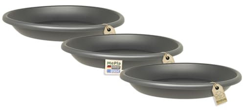 MePla - Lot de 3 soucoupes pour pot de fleurs Cilindro - Soucoupes rondes en plastique - Résistant aux intempéries - Résistant aux UV - Diamètre 34 cm (intérieur : diamètre 25 cm) - Anthracite