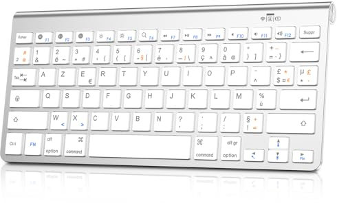 cimetech Clavier sans Fil Silencieux, Bluetooth et 2,4G Récepteur USB, Clavier sans Fil AZERTY Mini Slim Compacte Portable, pour PC/Ordinateur Portable/Ordinateur de Bureau - Blanc