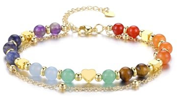 GEHECRST Schmuck 7 Chakra Armband Wickelarmband Heilsteine Armband Echte Steine Armbänder Layered Yoga Armbänder Energietherapie Glückbringen für Frauen & Mädchen