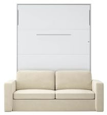 Schrankbett Vertikal mit Sofa, Invento NOVA 140V mit Lattenrost aus Holz, Bett im Schrank 140x200 Erwachsene, Modern Concept und Design, Wandbett Klappbett (Weiss Matt+Beige)