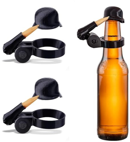 Ianulus 2 st Soldat Hälsa Ölflaska, Ölhatt, Ölhatt, Hjälm för ölflaskor, Dustproof Beer Bottle Caps, för ölflaskor, komplett set för karneval och fest (svart)