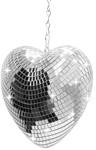 Discokugel Deko, Kaluofan Herzförmige Spiegelkugel,Deko Discokugel, Herzförmig Discokugeln 15CM mit Aufhängen Deko Silber für Valentinstag Hochzeit Home Party Geburtstagsfeier Reflektierende Deko