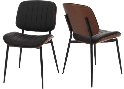 Mendler 2er-Set Esszimmerstuhl HWC-O44, Küchenstuhl Stuhl, Bugholz Kunstleder Öko-Tex FSC® - Walnuss-Optik, schwarz