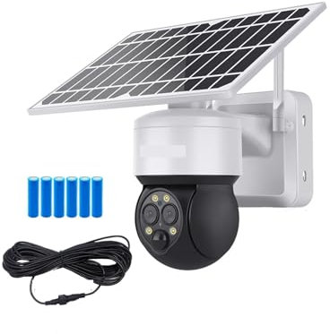 VEKELETE Telecamera Solare 8W 6MP 4G SIM 12X Zoom WiFi Telecamera di sorveglianza con Pannello Solare Telecamera di Sicurezza Solare Doppia Lente PIR CCTV Video(White 4G 32GB)