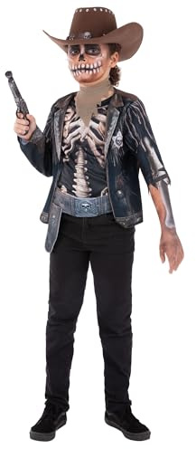 Smiffys Skeleton Cowboy Costume for Kids, Spooky Western Halloween Outfit with Skeleton Print Top, Neckerchief and Holster Belt, Wild West Fancy Dress for Boys