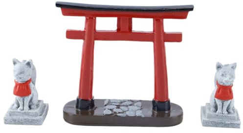 Ausi Conjunto de figuras de zorro sagrado en miniatura de la Puerta Torii Shinto japonesa y el Santuario Inari, adorno paisajístico para acuarios y jardines.